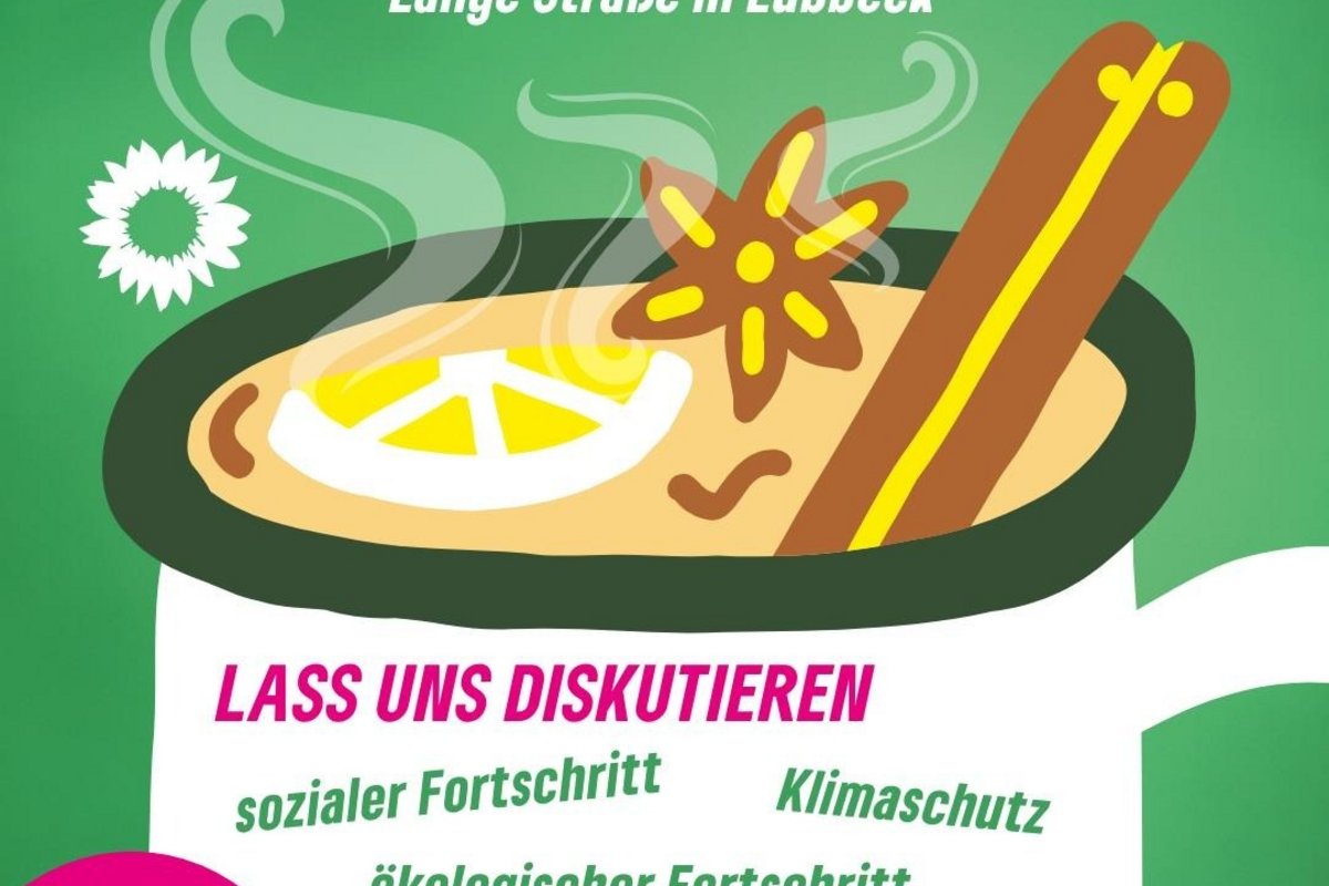 Unser Wahlkampfstand mit Schahina Gambir, Bundestagswahl 2025 Lange Str. in Lübbecke. Lass uns diskutieren: sozialer Fortschritt Klimaschutz ökologischer Fortschritt soziale Gerechtigkeit Schutz unserer Demokratie starke Wirtschaft Samstag 22.2.25 11 Uhr im Hintergrund eine Tasse mit Punsch