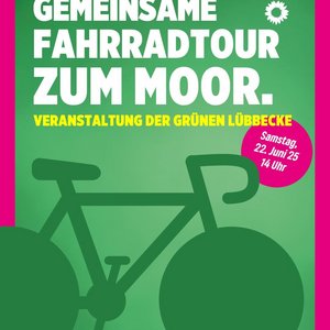 ein stilisiertes Grünes Fahrrad da drüber der Text:Gemeinsame Fahrradtour zum Moor Veranstaltung der Grünen Lübbecke 