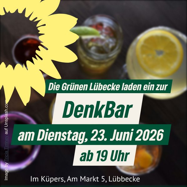 mehrere Gläser mit Getränken in Aufsicht, darüber die grüne Sonnenblume 